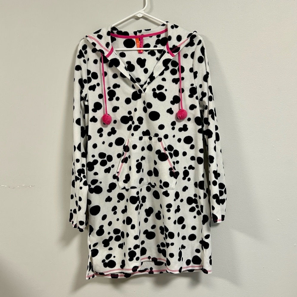 JENNI Fleece Hooded Nightgown Cow Print w/ Pocket | Size L
